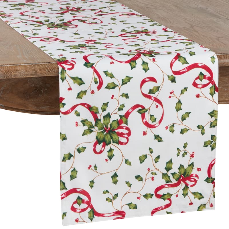 Table Runner With Holly and Ribbon Design