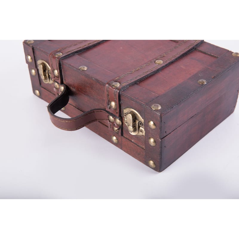 Antique Style Small Wooden Suitcase With Leather Straps and Handle