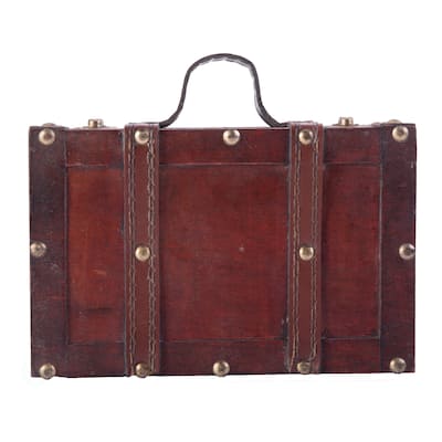 Antique Style Small Wooden Suitcase With Leather Straps and Handle