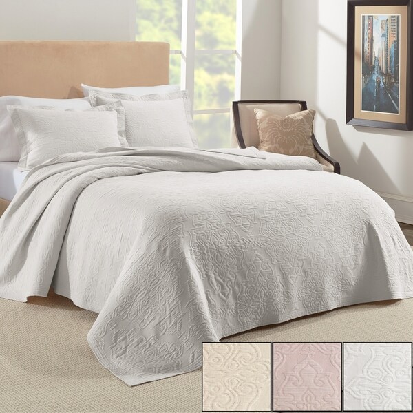 Porch & Den Steinbach Solid Color Damask Cotton Coverlet Set