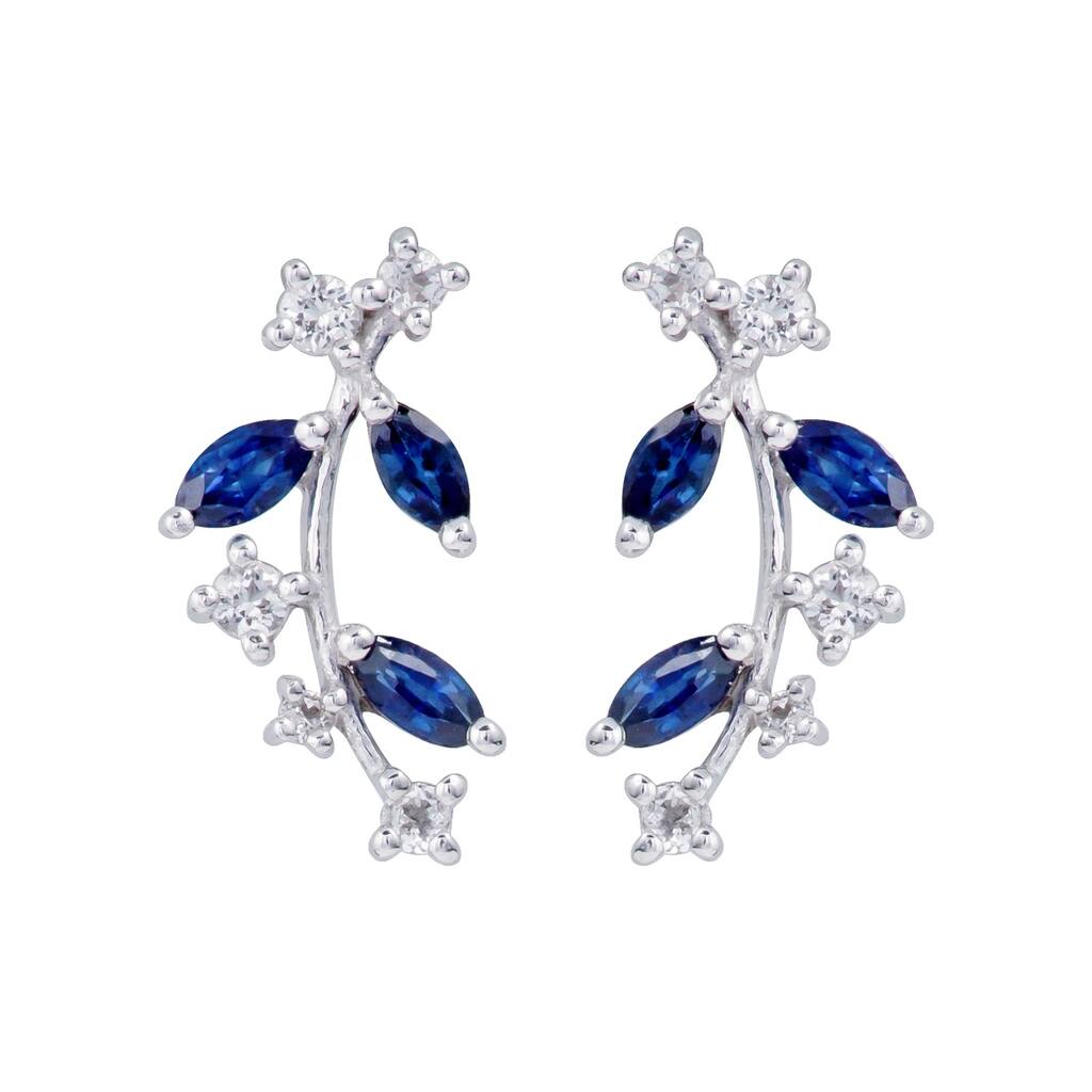 Viducci 10k White Gold Genuine Sapphire and White Topaz Crescent Earrings
