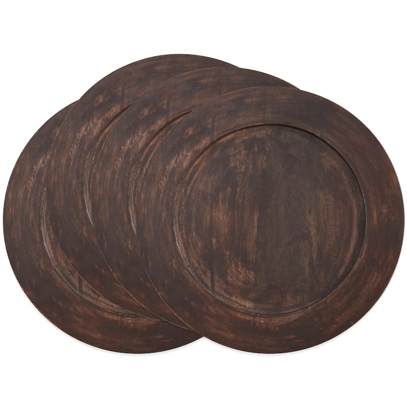 Round Table Chargers With Dark Wood Design (Set of 4)