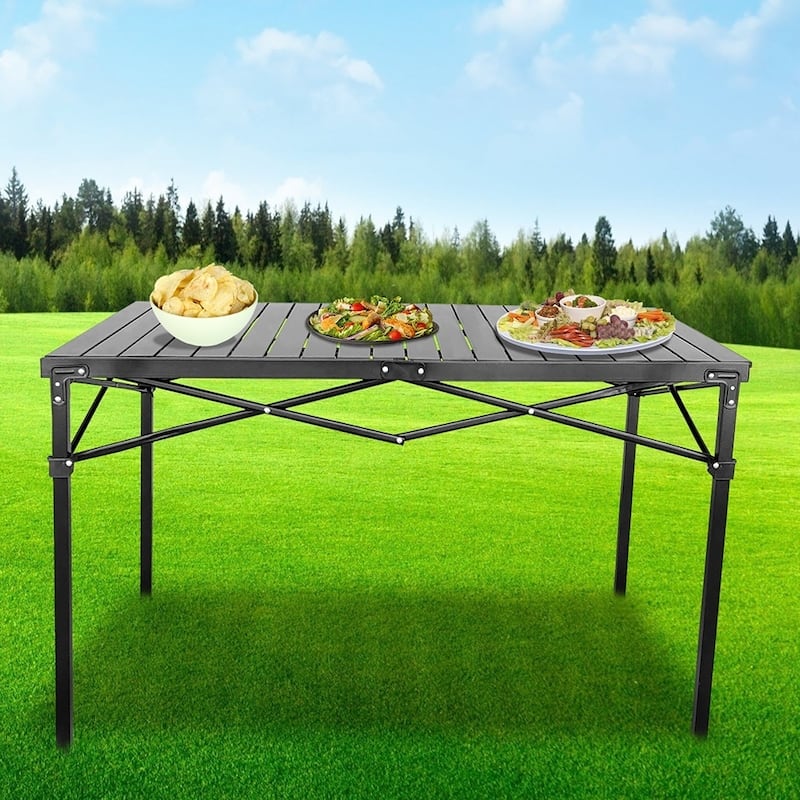 GoTEAM Portable Heavy Duty Aluminum Roll-Top Table, Camping/Tailgating/Beach Instant Table with Carry Bag