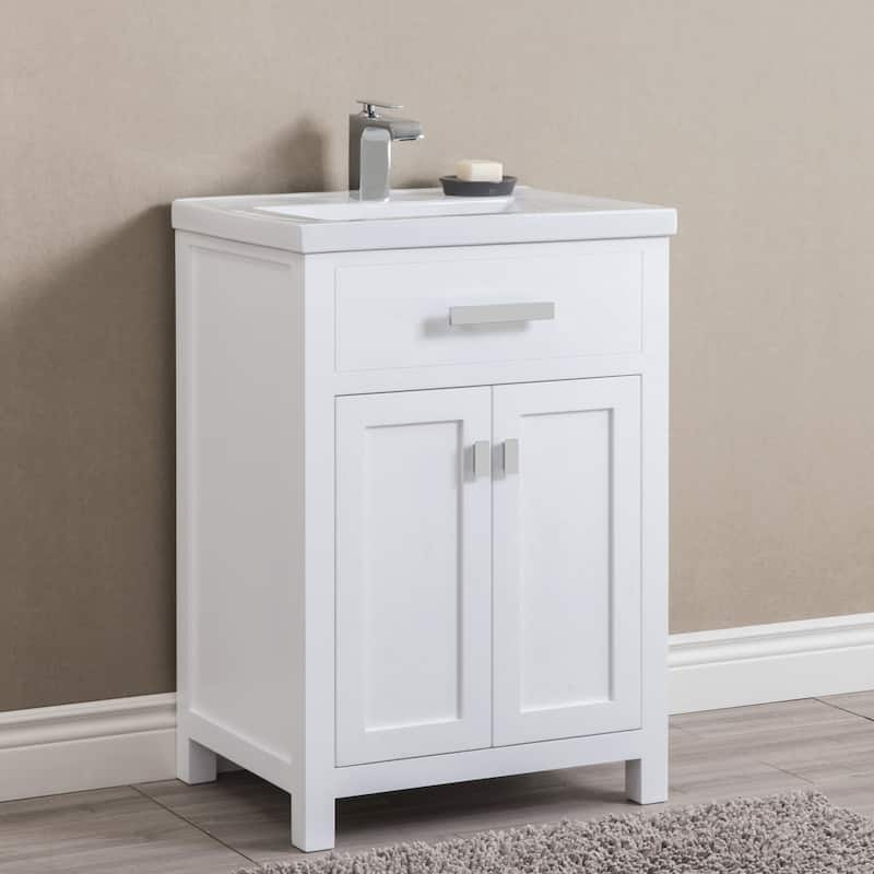 Myra 24-inch Espresso MDF Single Bowl Ceramic Top Vanity with Double Door