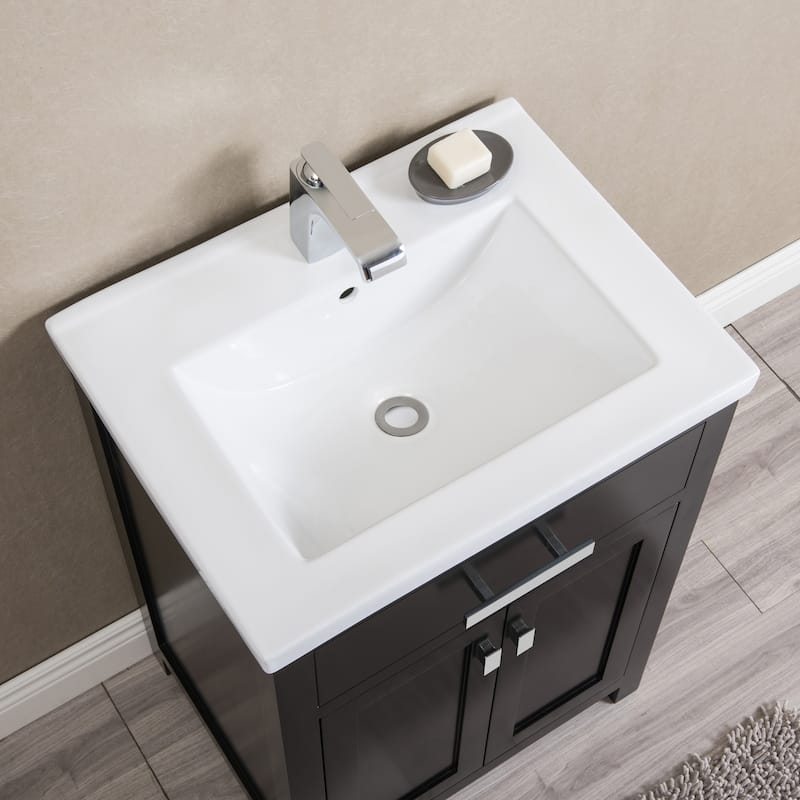 Myra 24-inch Espresso MDF Single Bowl Ceramic Top Vanity with Double Door