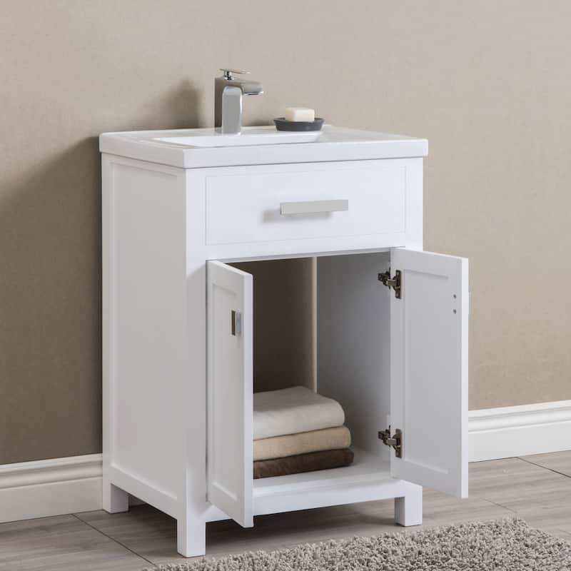 Myra 24-inch Espresso MDF Single Bowl Ceramic Top Vanity with Double Door
