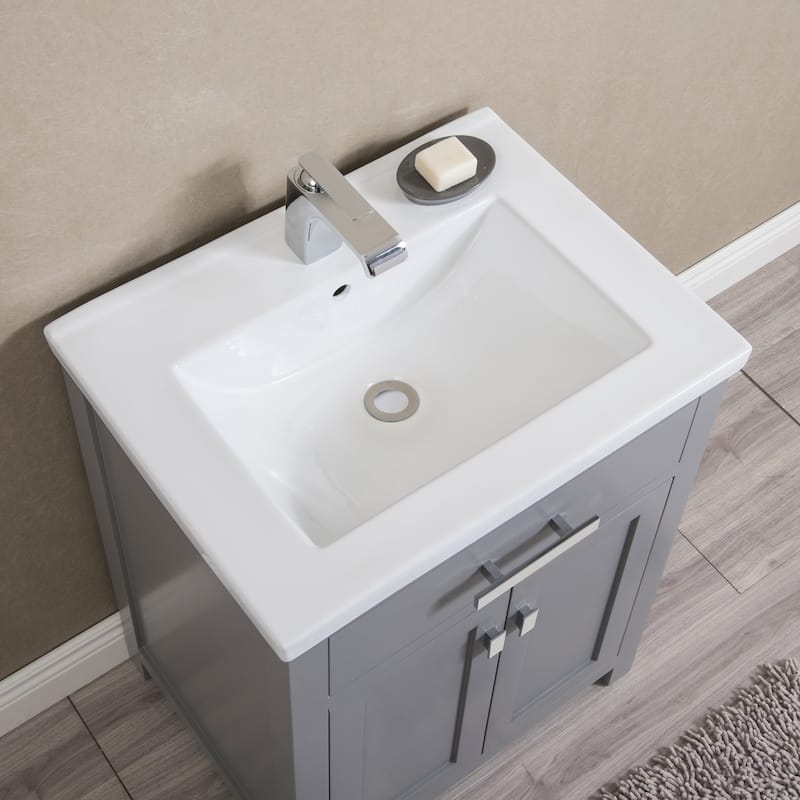 Myra 24-inch Espresso MDF Single Bowl Ceramic Top Vanity with Double Door