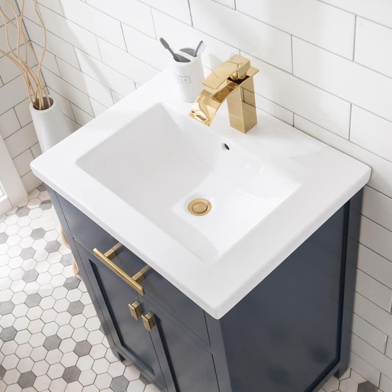 Myra 24-inch Espresso MDF Single Bowl Ceramic Top Vanity with Double Door