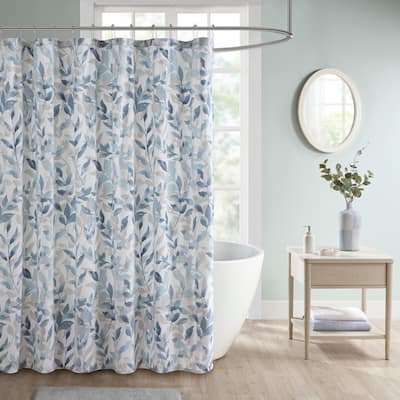 Madison Park Essentials Thelma Blue Botanical Printed Shower Curtain