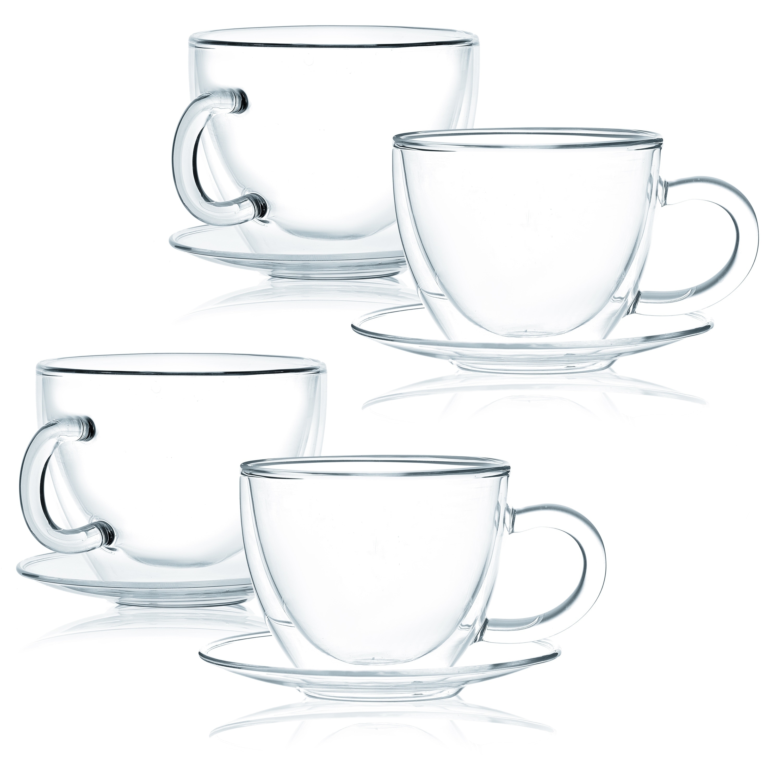 8.6 Oz JavaFly Double Wall Glass Cup With Saucer Set Of 8