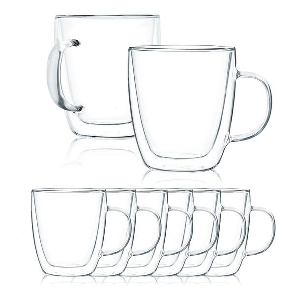 JavaFly Glass Mug With Blue Handle, Set of 4 Glasses, Espresso Cup