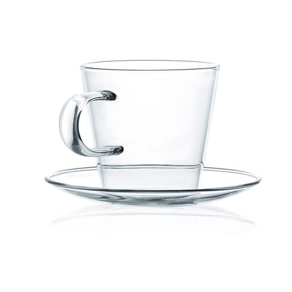 8.6 Oz JavaFly Double Wall Glass Cup With Saucer Set Of 8
