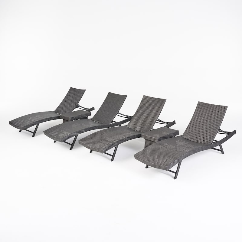 Kauai Outdoor 6 Piece Wicker Chaise Lounge Set by Christopher Knight Home - Grey