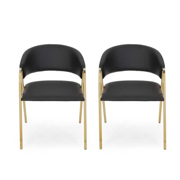 slide 2 of 11, Gazo Modern Upholstered Dining Chair (Set of 2) by Christopher Knight Home Black + Gold