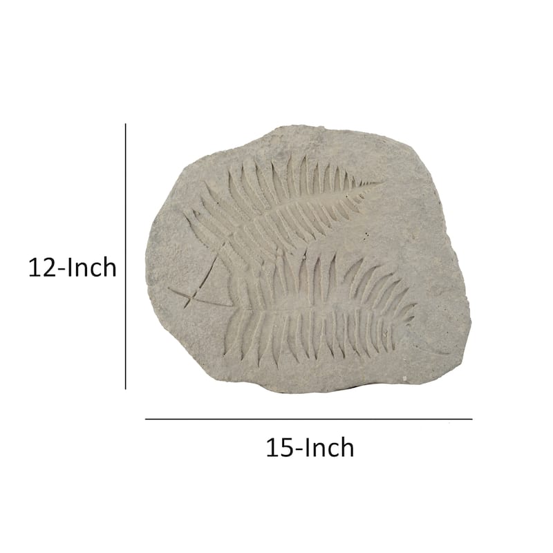 Concrete Fossil Accent Stone with Fern Leaves Imprint, Gray