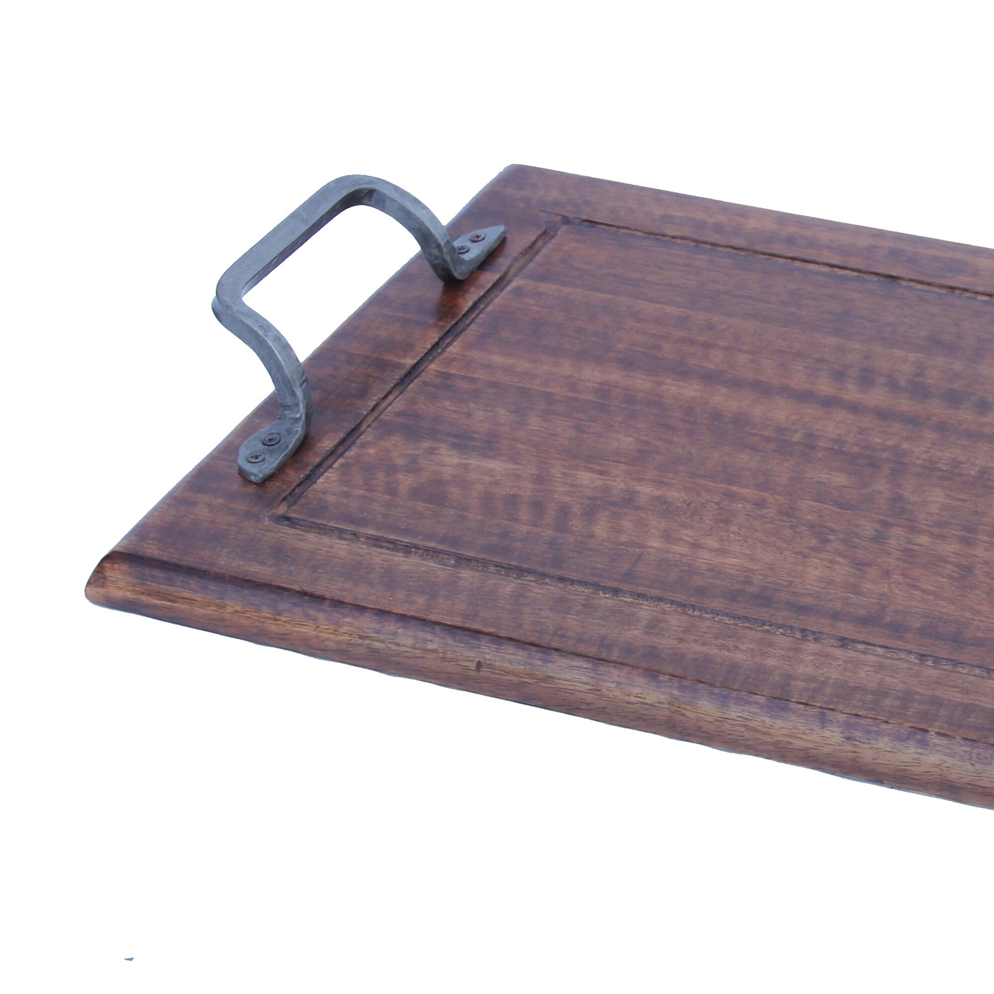 16x24 Rectangular Wood Serving Tray With Metal Handles Brown