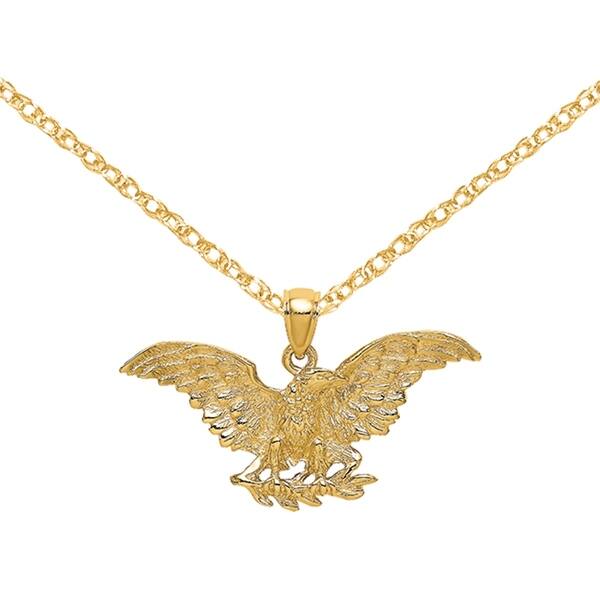 Versil 14 Karat Yellow Gold 2 D Eagle With Wings Spread Charm With 18 Inch Chain