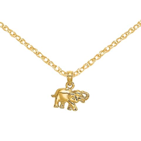 14K Yellow Gold 2-D Small Elephant Charm with 18-inch Cable Rope Chain by Versil