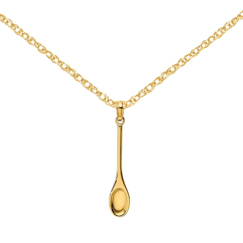 3-D Wooden Spoon 14k Yellow Gold Profession Charm Pendant High Polish 3-D Wooden Spoon 14k Yellow Gold Profession Charm Pendant High Polish