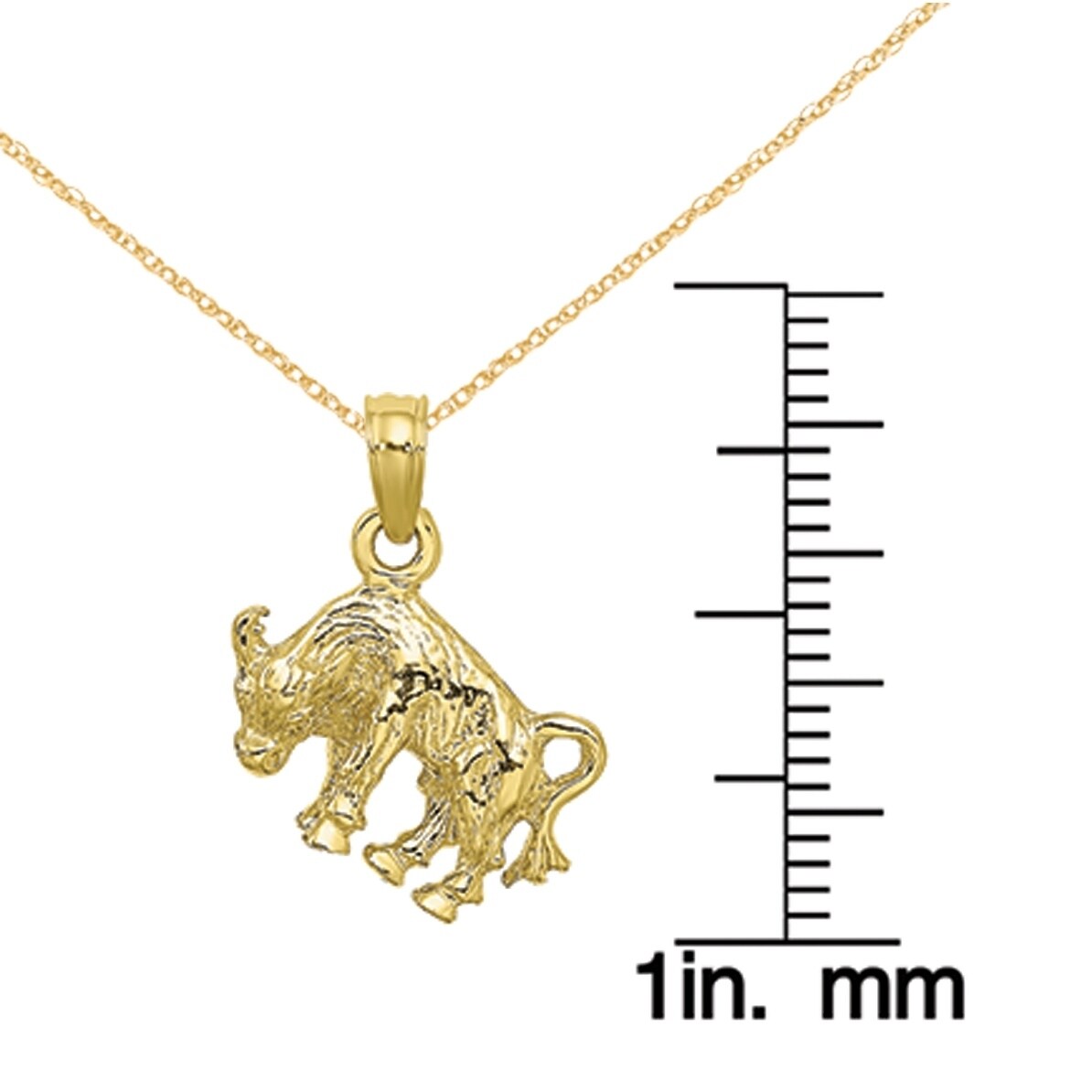 10K Yellow Gold 3-D Taurus Zodiac Pendant with 18-inch Cable Rope 
