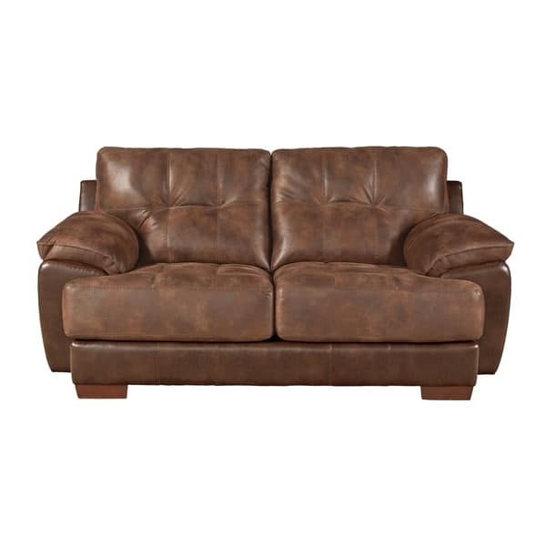 slide 2 of 4, Devante Leather Look Loveseat Brown