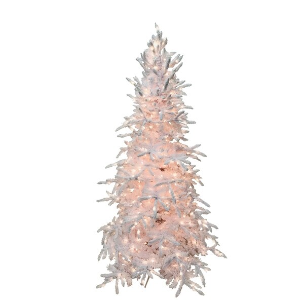 Direct Export 7.5' Flocked White Balsam Prelit Artificial Christmas Tree