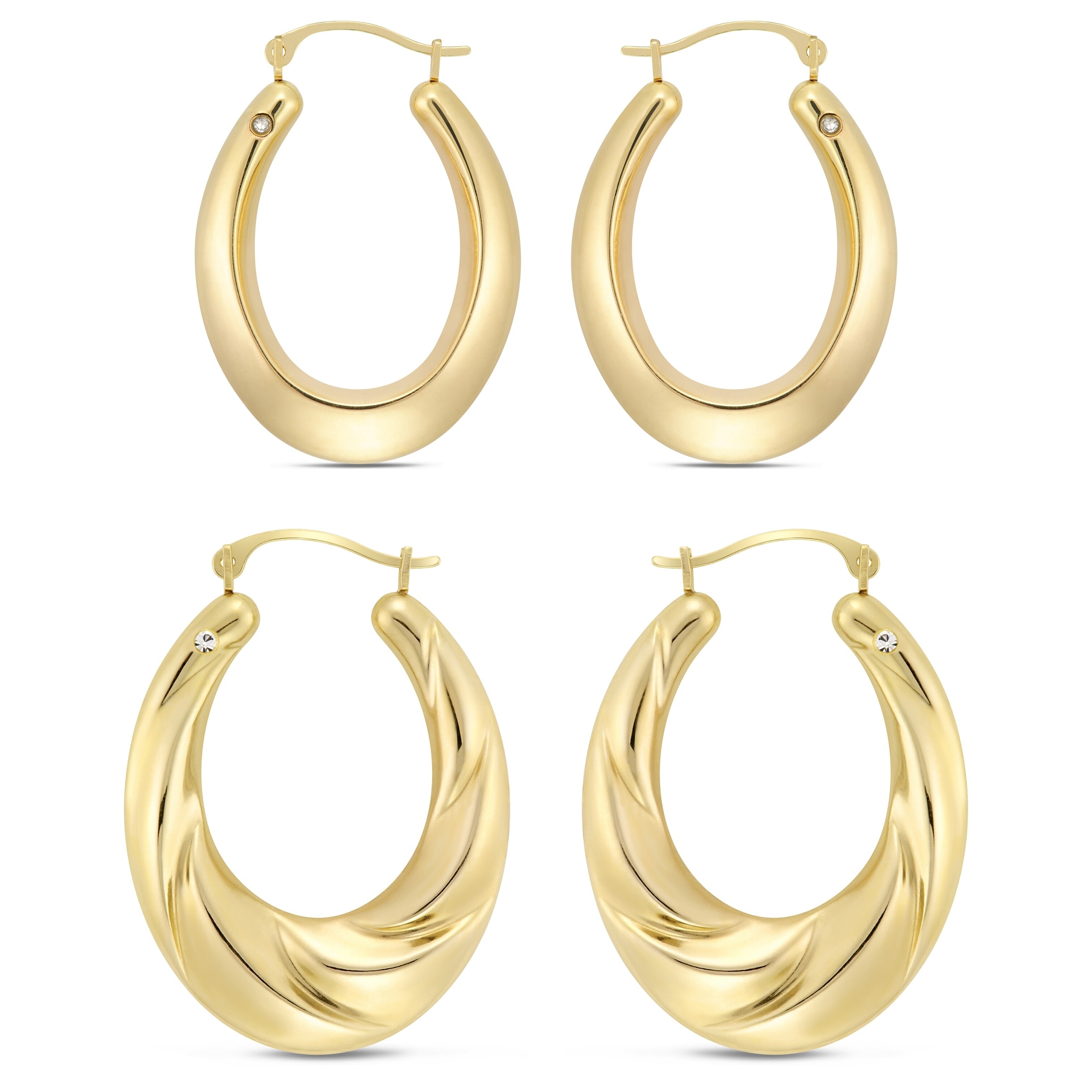 14k Textured Twisted Oval Hoop Earrings Best Quality Free Gift Box 