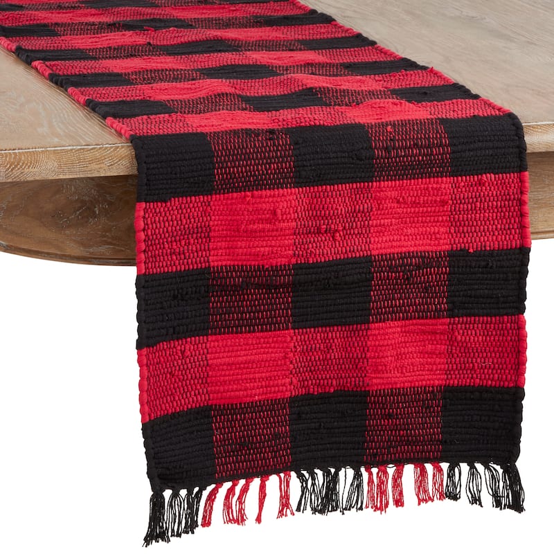 Buffalo Plaid Chindi Table Runner - 16"x72" - Red