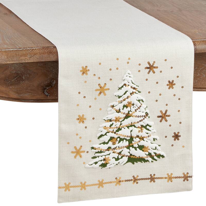 Table Runner With Christmas Tree Design - 13"x72" - White