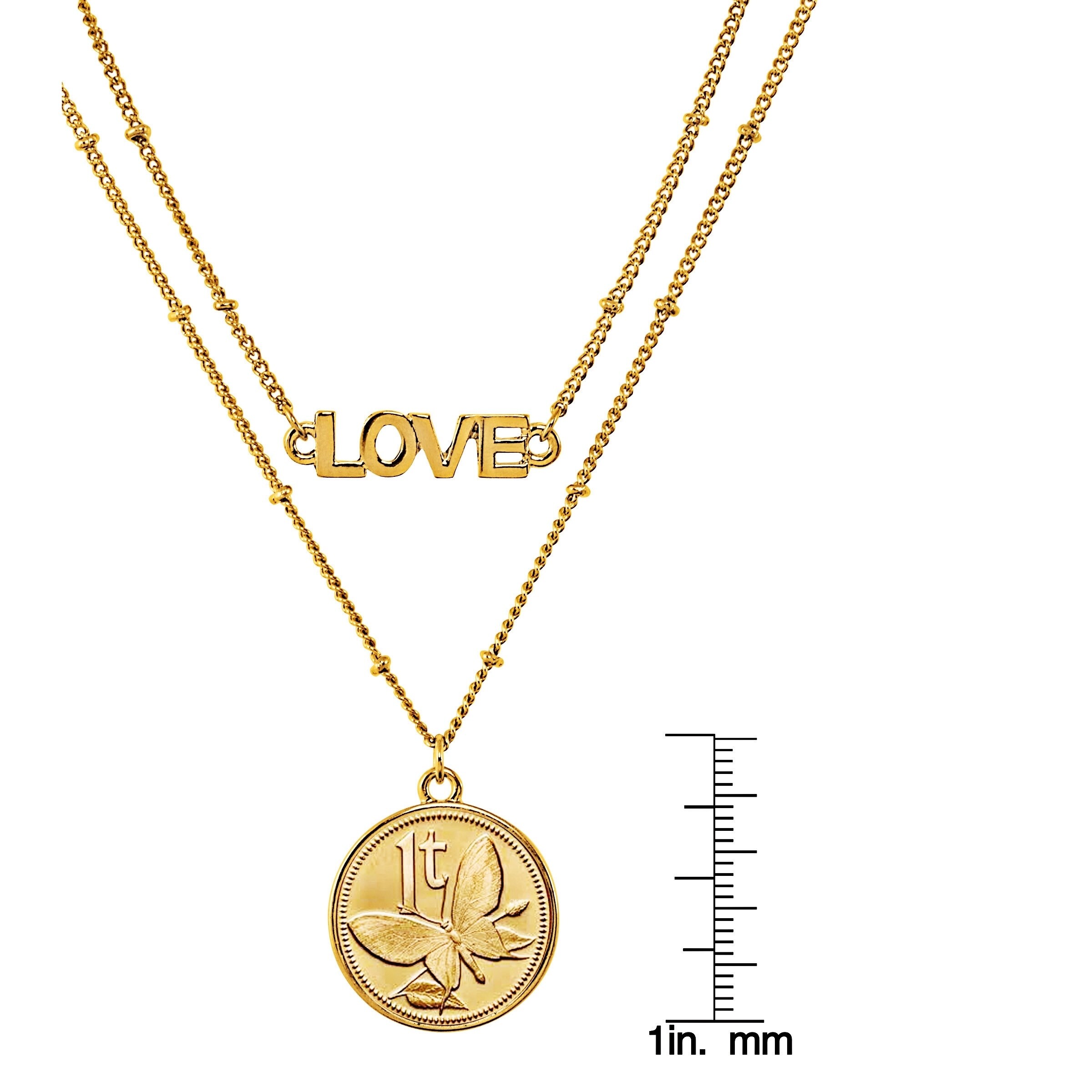 Download Gold Layered Butterfly Coin Goldtone Double Strand Love Necklace On Sale Overstock 29582032