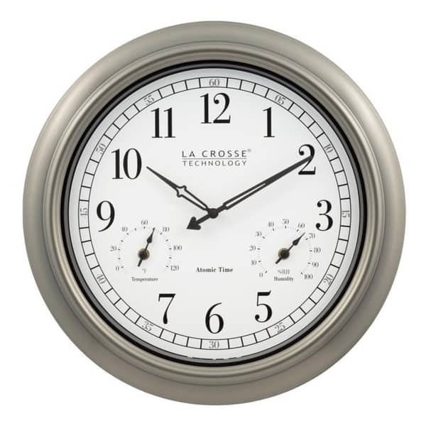 La Crosse Technology 404-1946 18-Inch Indoor/Outdoor Classic Plastic Pewter  Atomic Analog Wall Clock - Bed Bath & Beyond - 29582999