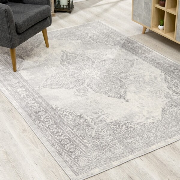 Rug Branch Havana Vintage Traditional Distressed Faded Area Rug, Grey