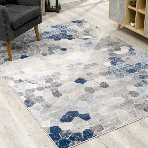 Rug Branch Havana Modern Abstract Area Rug and Runner, Navy Blue
