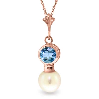 14K Rose Gold Blue Topaz & Pearl Necklace Gemstone
