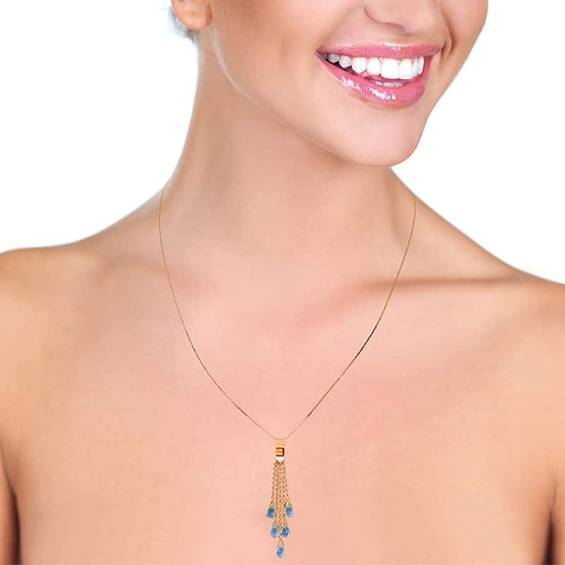 14K Rose Gold Briolette Blue Topaz Necklace Class