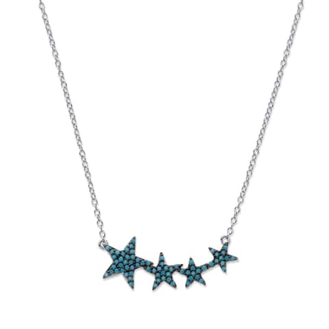Sterling Silver Star Drop Necklace Blue Glass, 18 inches plus 2 inch