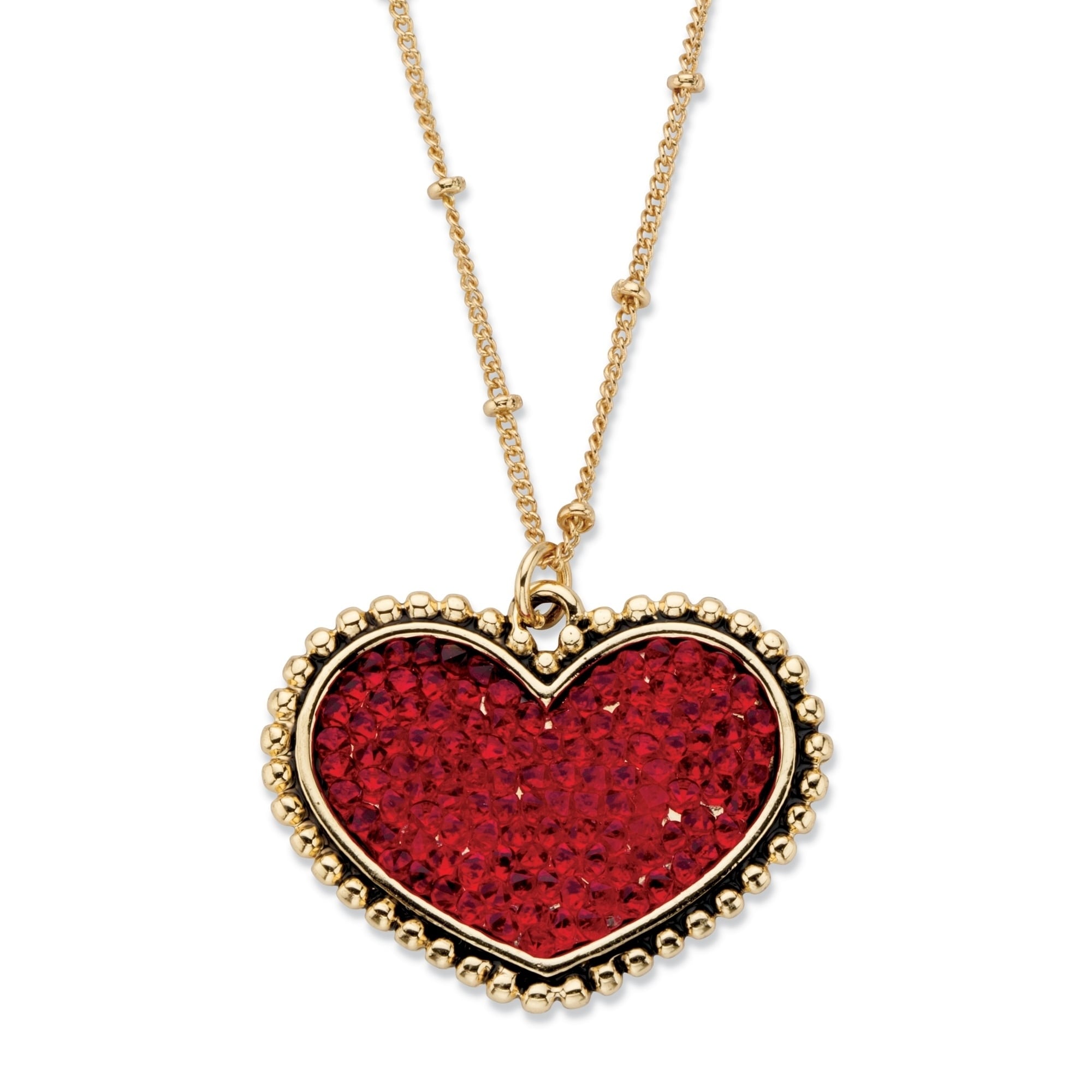 Gold Tone Heart Pendant 3 5mm Red Crystal With 18 Inch Chain Overstock