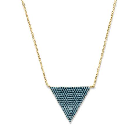 Yellow Gold Plated Triangle Necklace Blue Glass, 18 inches plus 2 inch