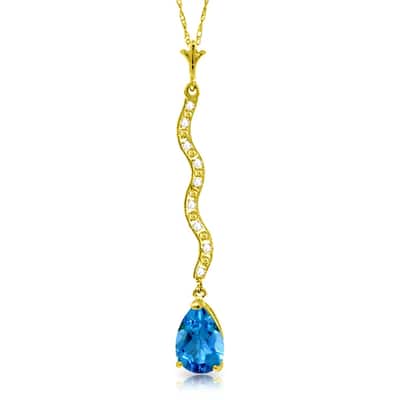 1.79 Carat 14K Gold Necklace Diamond Blue Topaz