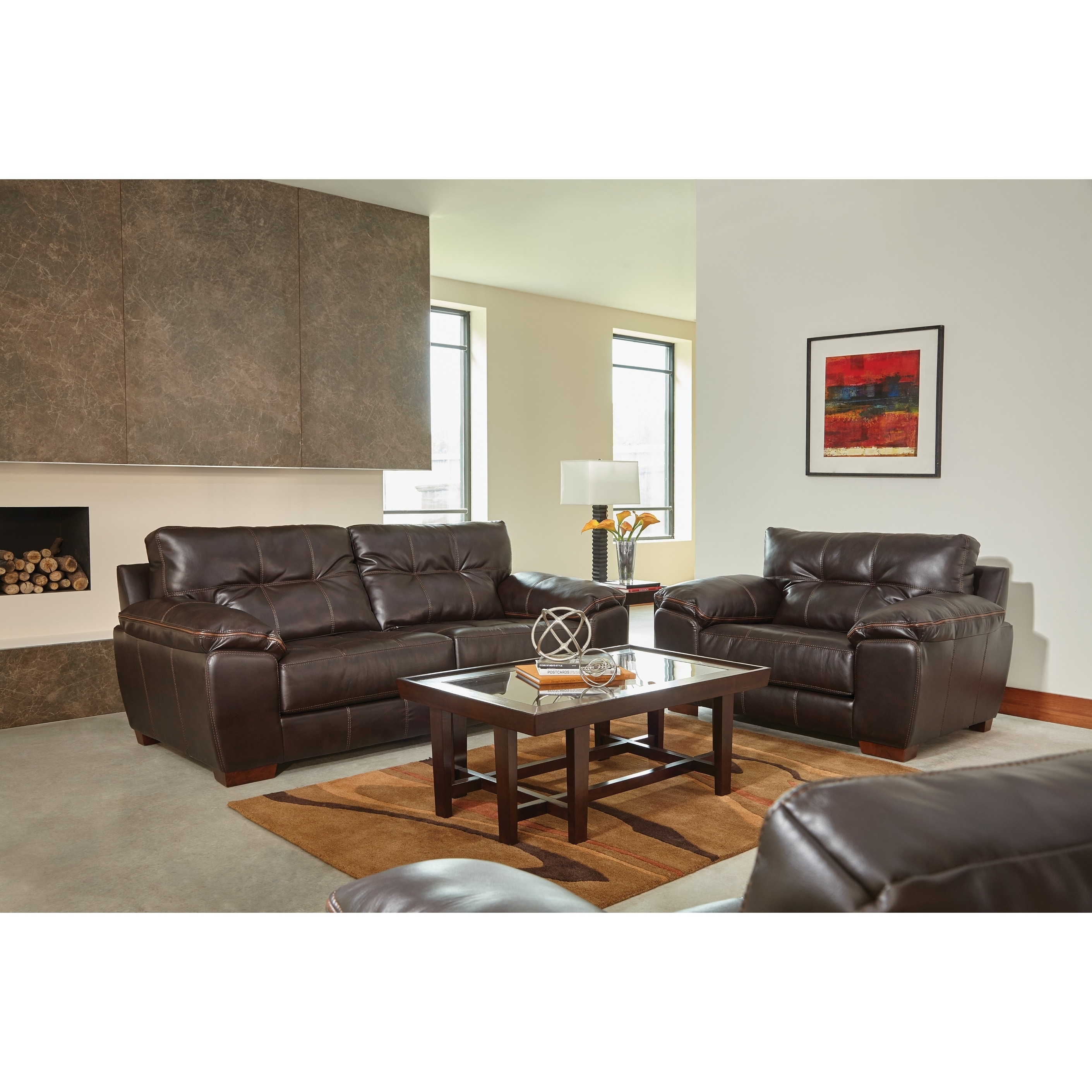 Elmer Faux Leather Sofa And Chair Living Room Set Overstock 29587351