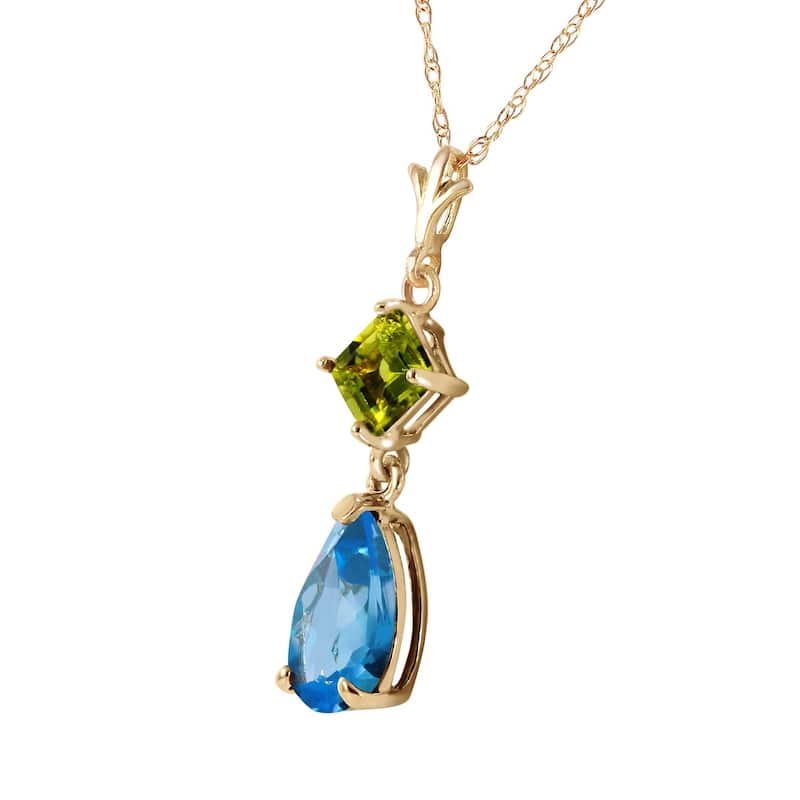 2 Carat 14K Gold Fresh Waters Blue Topaz Peridot Necklace