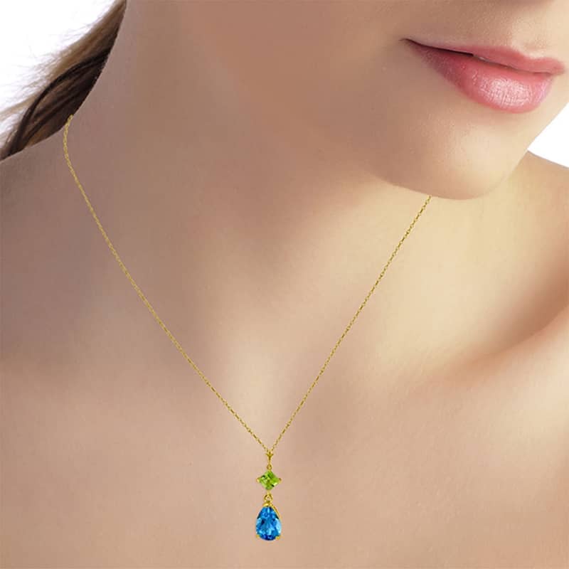 2 Carat 14K Gold Fresh Waters Blue Topaz Peridot Necklace