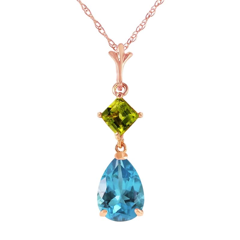 2 Carat 14K Rose Gold Necklace Blue Topaz Peridot