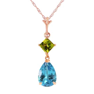 2 Carat 14K Rose Gold Necklace Blue Topaz Peridot