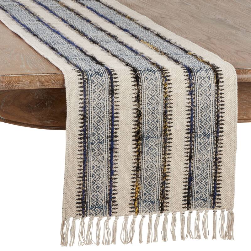 Embroidered Table Runner With Block Print Design