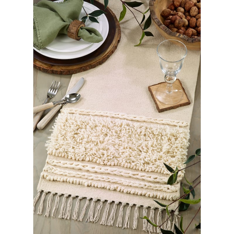 Cotton Table Runner With Knot Appliqué Design
