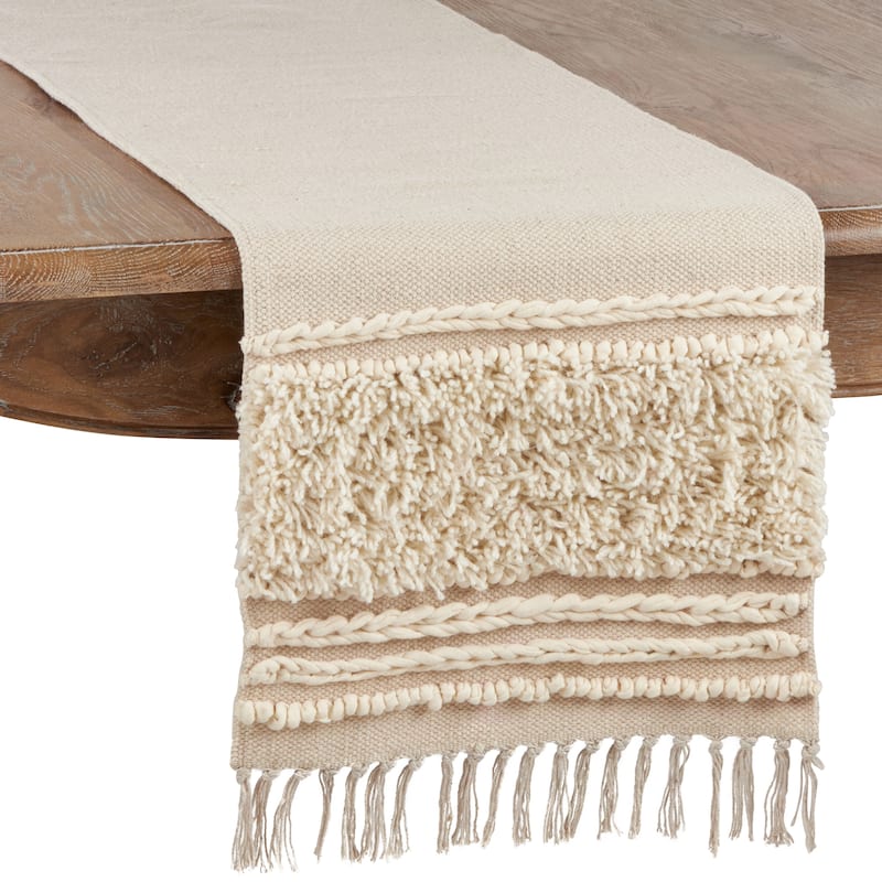 Cotton Table Runner With Knot Appliqué Design