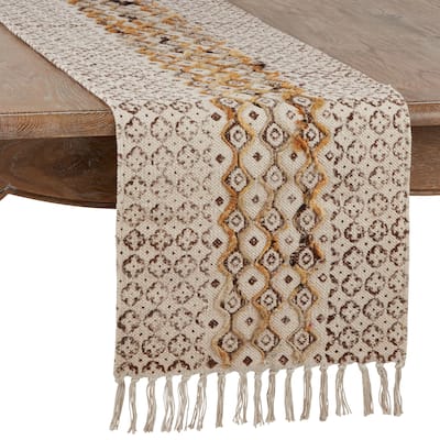 Embroidered Table Runner With Geometric Print Design