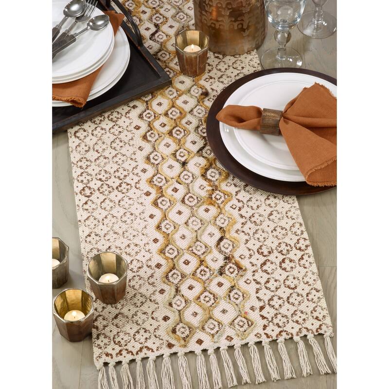 Embroidered Table Runner With Geometric Print Design