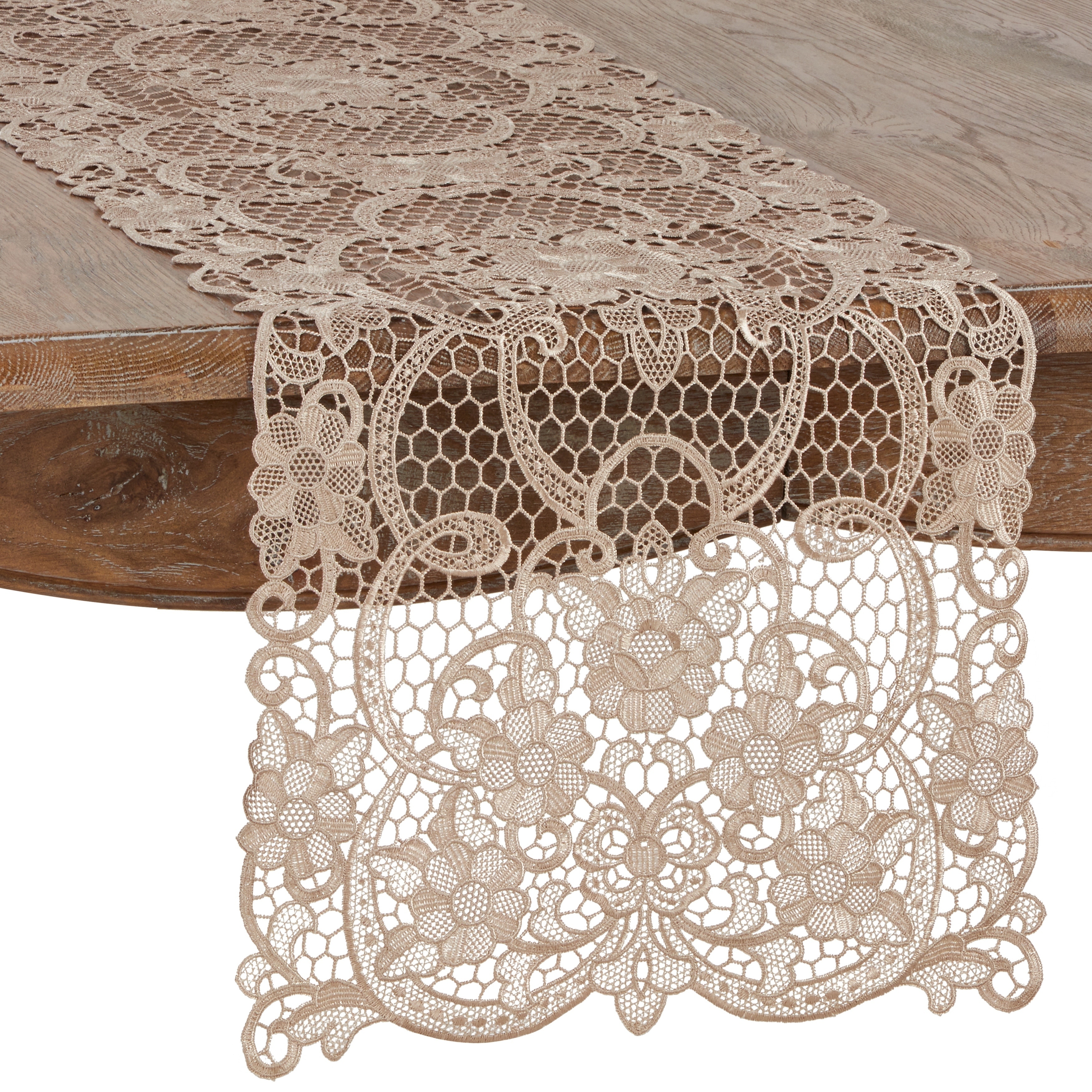 Beige Chemical Lace Embroidered Lace Polyester Tablecloth Table Runner TV Cover 